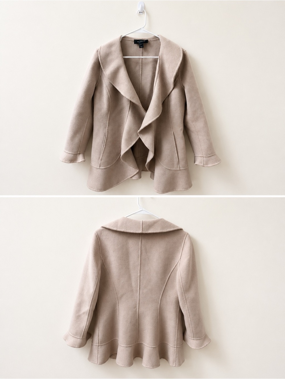 St. John Pink Angora/Wool/Cashmere Blend Ruffle Front Jacket